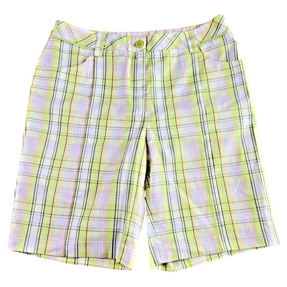 EP Pro NY Women's 8 Green Pink Plaid Golf Shorts Preppy Athletic Outdoors Tennis